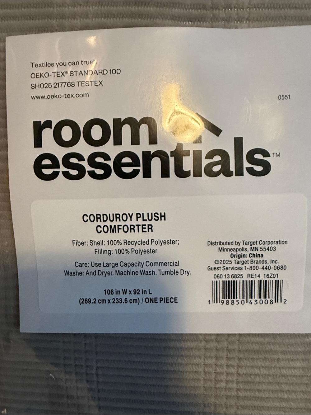 Room Essentials Corduroy Plush Comforter - Gray king size
